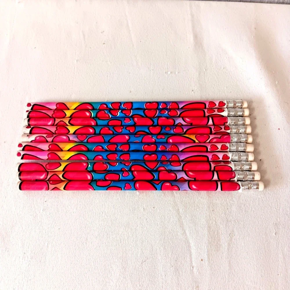 Heart Pattern Pencils Rainbow 10 Count New School Teacher Love Valentine Reward